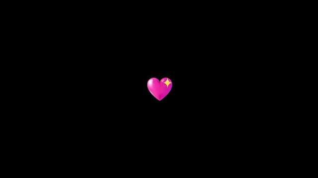 Three glossy pink heart icons with sparkles floating horizontally against a solid black background setting with screen clean minimalist floating slowly across yellow star sparkles decorative emoji