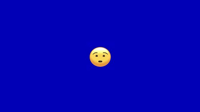 Three yellow emoji faces showing different expressions aligned horizontally against a solid blue background screen with captured steady static wide shot expressions arranged horizontal communication