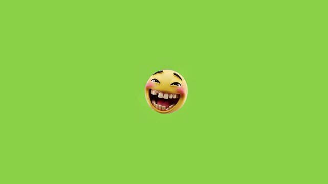 Three laughing emoji faces with wide open mouths and closed eyes on green screen background with creating playful expressive visual pattern arranged horizontally against video three identical happy