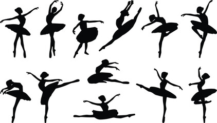 Ballet Dancer Silhouette Collection with Graceful Dance Poses, Leaps and Classical Performance © Moyuri