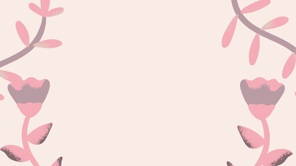 Minimalist pastel pink floral background presentation with retro botanical stems © SADANAN