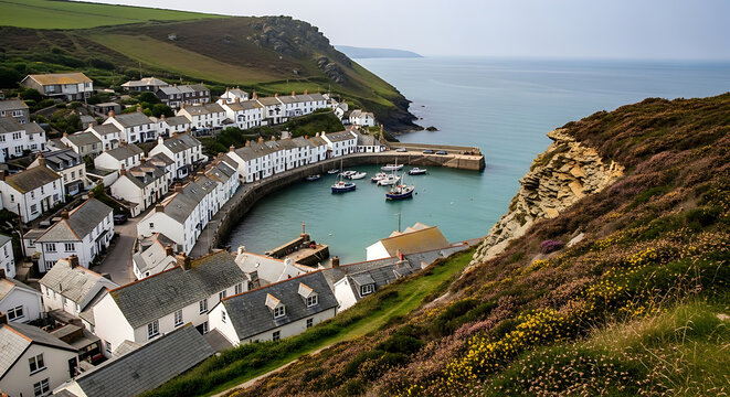 picturesque cliff edge cottages fishing village cornwall england