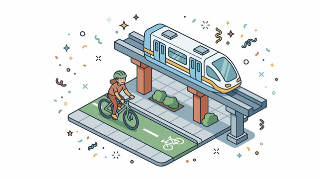 Isometric Urban Eco Friendly City Transportation Green Commute Bicycle Train