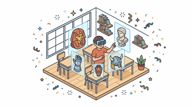 Virtual Reality History Class Education Student Learning With VR Headset