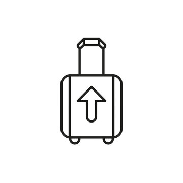 Minimalist suitcase line icon with upward arrow symbolizing travel departure