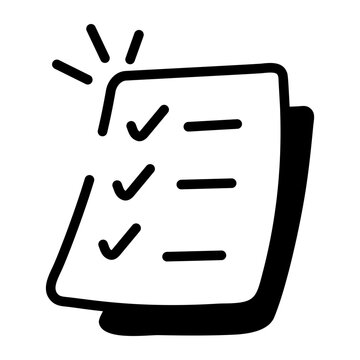 Hand drawn startup checklist icon showing a sheet with multiple check marks, representing business preparation, task completion and startup planning.