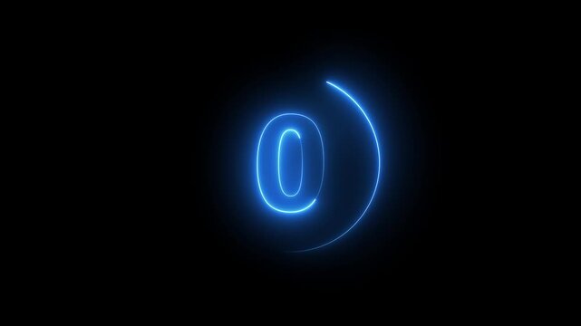 5 second countdown timer animation with neon number text glowing from 5 to 0 with interesting circle animation. Circle countdown timer 5 sec animation on alpha transparent background.