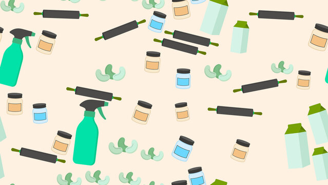 Seamless pattern of kitchen and cleaning supplies