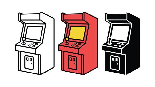 Arcade video game cabinet vector art color icon black silhouette and outline