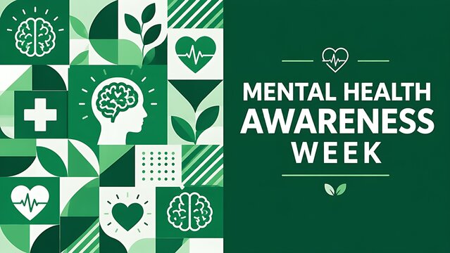 Mental Health Awareness Week Abstract Geometric Poster in Dark Green 