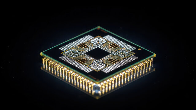 Macro Close-up of Computer Processor CPU Chip.