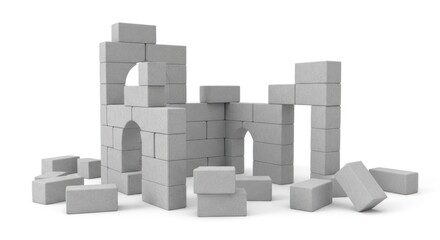 Obraz premium Grey Building Blocks Structure on White Background.
