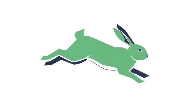 Green Rabbit Illustration Running Fast.