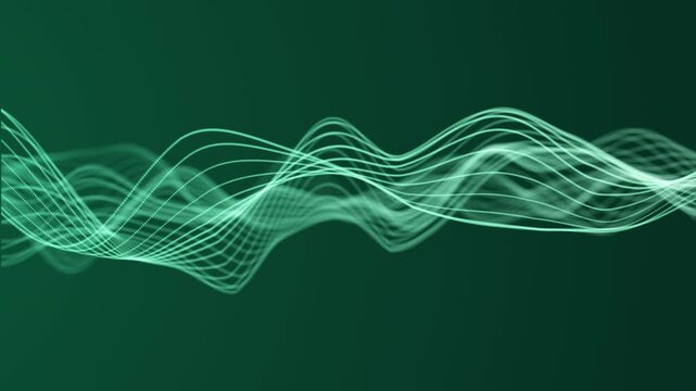 Minimalistic abstract wave background with smooth silver and white gradient curve lines flowing on a dark backdrop, elegant glowing particles and futuristic stripes, 4K seamless loop.