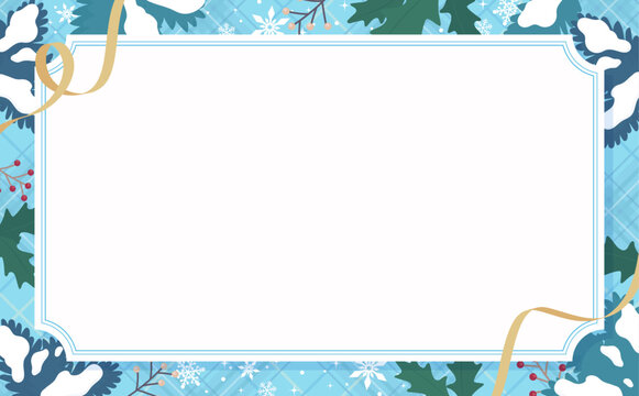 雪の結晶と水色チェック柄フレーム2_横