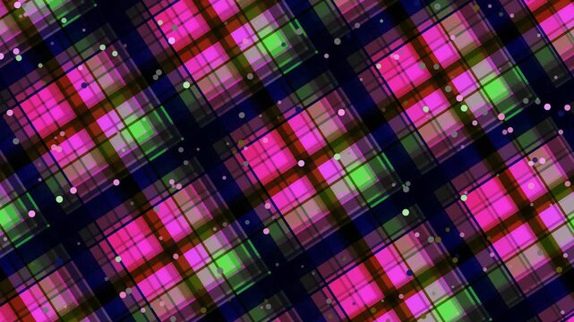 Vibrant Neon Pink and Green Tartan Plaid Fabric Pattern with Sparkling Light Bokeh Dots for Digital Wallpaper