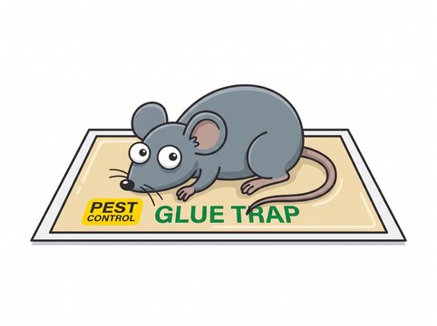 Mouse Trapped on Glue Board Pest Control Illustration, vector isolated on white