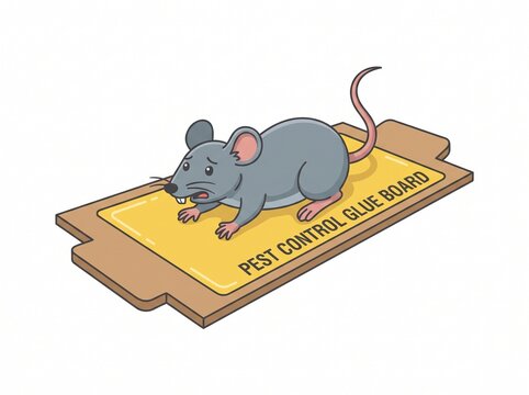 Mouse Trapped on Glue Board Pest Control Illustration, vector isolated on white