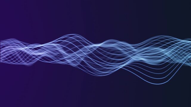 Minimalistic abstract wave background with smooth silver and white gradient curve lines flowing on a dark backdrop, elegant glowing particles and futuristic stripes, 4K seamless loop.