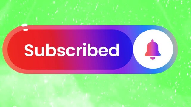 Button showcasing the word subscribed in bold white typography paired with a bell notification icon set against a colorful gradient banner.