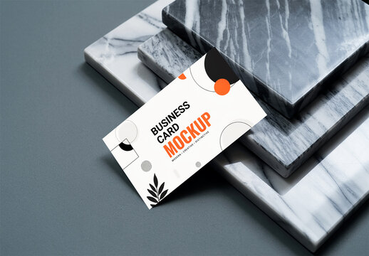 Business card mockup on luxury marble tiles surface