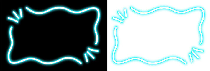 Fototapeta premium Cyan neon light abstract organic shaped speech bubble frame vector illustration isolated on transparent background