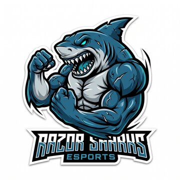 Muscular Shark Esports Mascot Logo Vector Illustration
