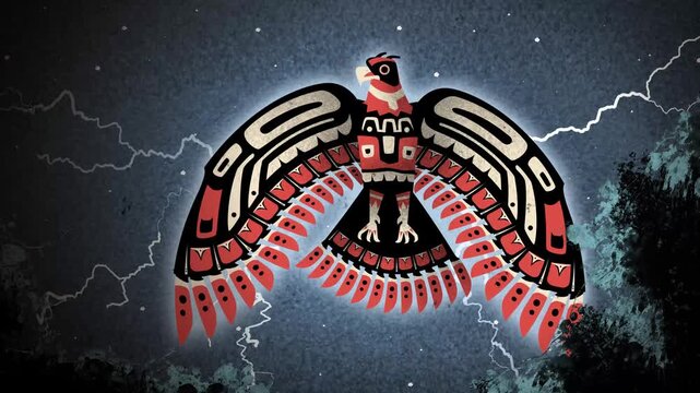 thunderbird from native american mythology flying and striking with lightning