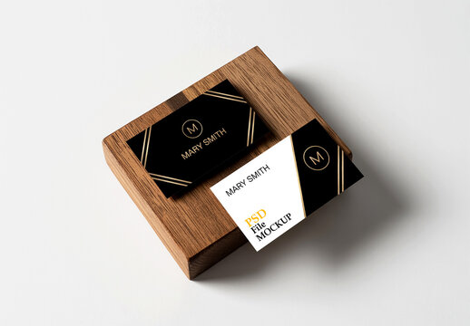 Luxury Business Card Mockup on Wooden Block