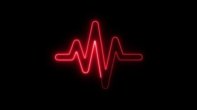 Neon red heartbeat ekg pulse line animation on black background, for medical and, technology concepts rhythm