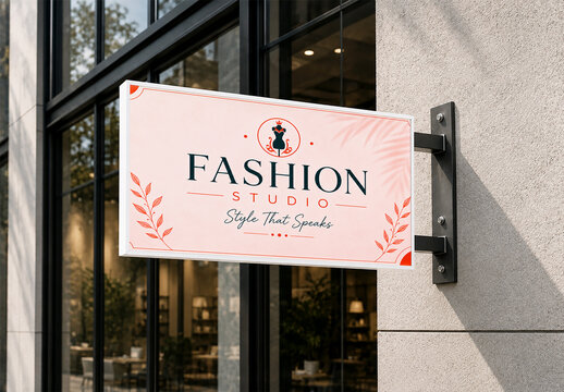 Rectangular Projecting Signboard Mockup on Modern Building Wall