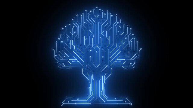 3d Circuit Board with neon line moving electrons Data Flow Loop Background Animation Technological background .