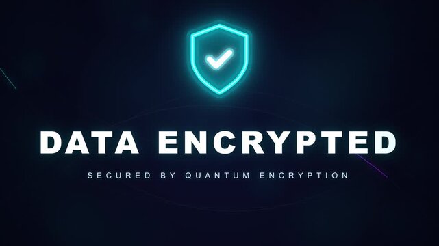 Data Encrypted Cybersecurity Motion Graphic with Glowing Neon Shield and Text
