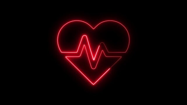 Neon red heartbeat ekg pulse line animation on black background, for medical and, health concepts, heart rate