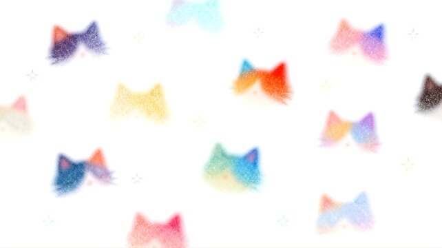 Colorful Cute Cat Head Silhouettes On White Background