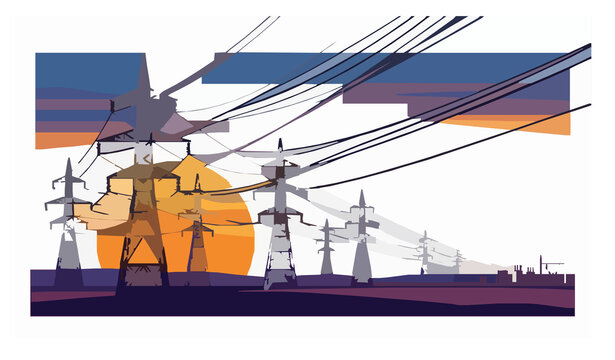 SEO Title: High Voltage Electricity Transmission Network Grid Panorama Vector