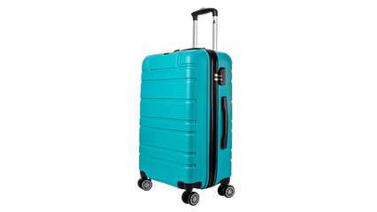 Vibrant blue plastic travel suitcase rolling luggage bag accessory isolated product shot © AmeliaLily