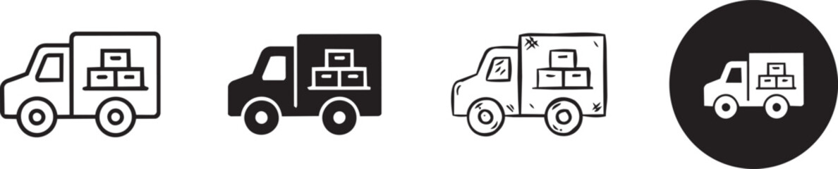 Fototapeta premium Agricultural logistics Icon Set ,Set of delivery truck icons with boxes in different styles, individual icon set, individual icon