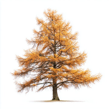 Golden Autumn Larch Conifer Tree Isolated on White Background