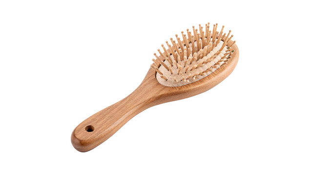 Classic wooden hairbrush massager tool with natural bristles isolated hair care accessory