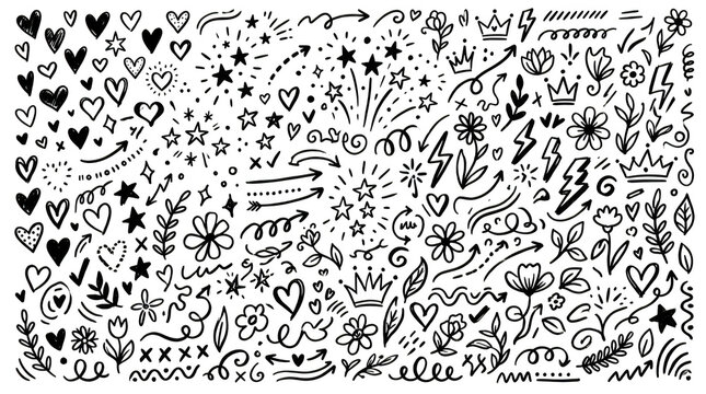 Doodle elements collection isolated on transparent background