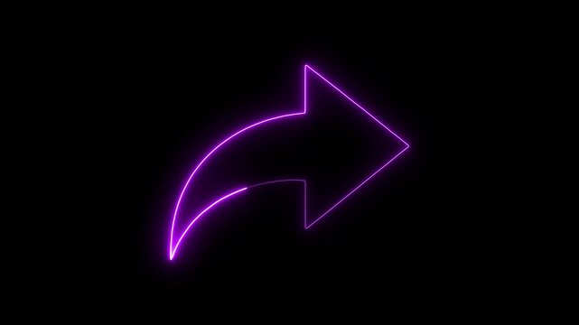 Neon purple glowing share arrow animation on black background, for social media, ui