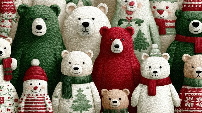 New Year's family of bears in Christmas sweaters, New Year's mood, New Year and Merry Christmas, polar bears in clothes, happy Xmas. High quality