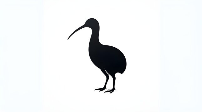 Elegant black silhouette of a long billed ibis bird isolated against a clean white background for modern minimalist graphic design