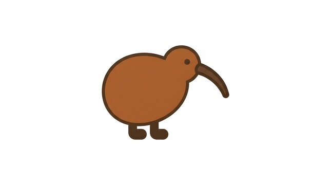 Minimalist brown kiwi bird illustration featuring simple flat vector design elements isolated on a plain white background for creative projects