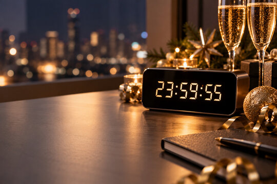 modern digital clock displaying the final moments before midnight