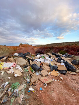 Landfill pollution impacting desert environment with waste