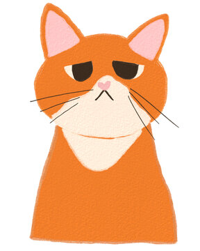 Bored orange ginger cat character with unimpressed expression PNG