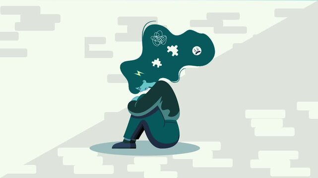 Sad person with brain gears and multiple hands pointing fingers