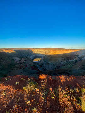 Open pit mine landscape at sunset in outback australia
